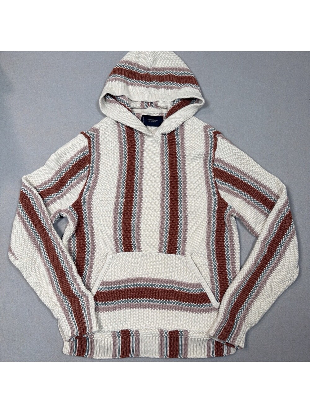 Lucky Brand Knit Baja Hoodie Retro Men's Small Festival Hipster